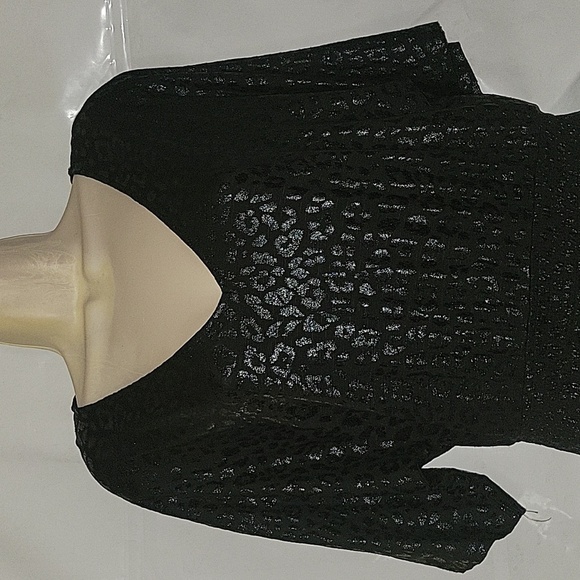 Black Animal Print Dress Smocked Waist V-Neck Short Sleeve Mini - Picture 4 of 8